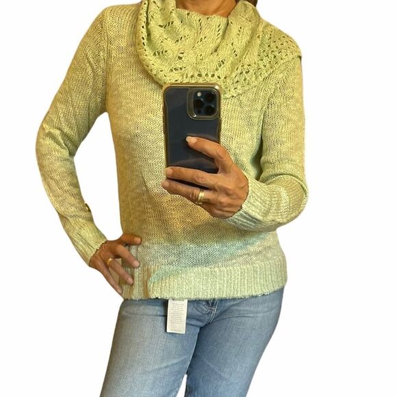 3/$25 MESH + LACE Mint Cowl Neck Long Sleeves Sweater.Size M - Picture 1 of 10